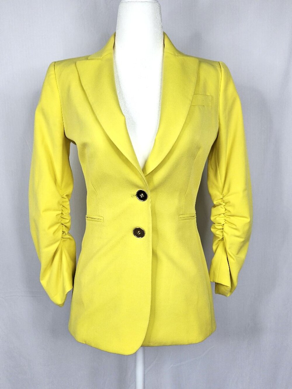 Gianni Bini | Yellow Ruched Sleeve Tailored Blazer Jacket | Size 0